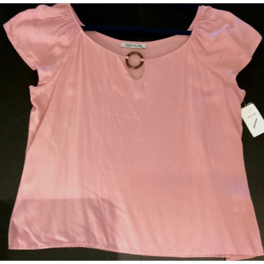 Vertiche Women Pink Summer Blouse NWT Size XL Rounded neck capped short Sleeves - Picture 8 of 10